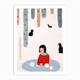 Tiny People At The Cat Cafe Illustration 6 Art Print