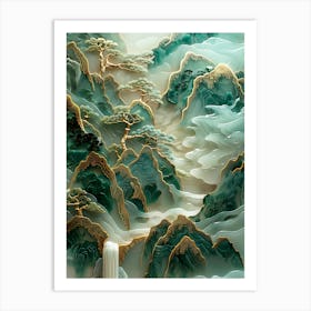 Gold Inlaid Jade Carving Landscape 3 Art Print