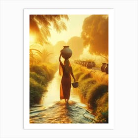 Woman Carrying Pots Art Print