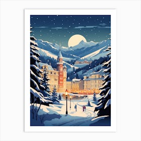 Winter Travel Night Illustration St Moritz Switzerland 1 Art Print