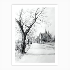 Charcoal Pencil Drawing Street Scene Art Print
