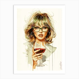 Elegant Lady With A Glass Of Red Wine 7 Art Print