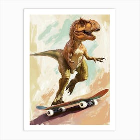 Mustard Tones Dinosaur On A Skateboard 2 Art Print