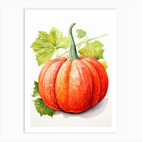 Red Kuri Squash Pumpkin Watercolour Illustration 3 Art Print