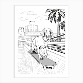 Dachshund Dog Skateboarding Line Art 4 Art Print