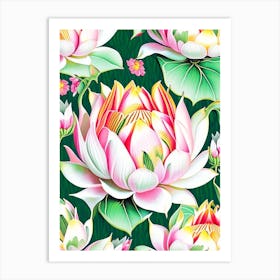 Lotus Flower Repeat Pattern Decoupage 2 Art Print