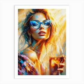 Female With A Glass Of Golden Wine 4 Art Print