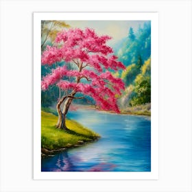 Pink Tree By The River Art Print