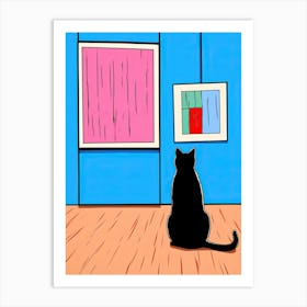 A Black Cat Looking At Art Art Print