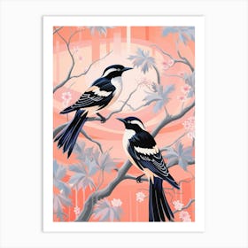 Vintage Japanese Inspired Bird Print Magpie 3 Art Print