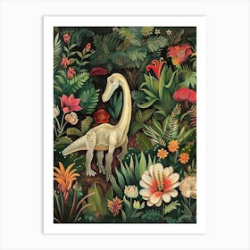 Dinosaur In Tropical Flowers Painting 2 Art Print