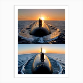 Two Submarines In The Ocean-Reimagined Art Print