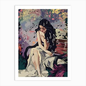 Girl With Music Notes Art Print