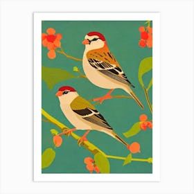 House Sparrow 2 Midcentury Illustration Bird Art Print
