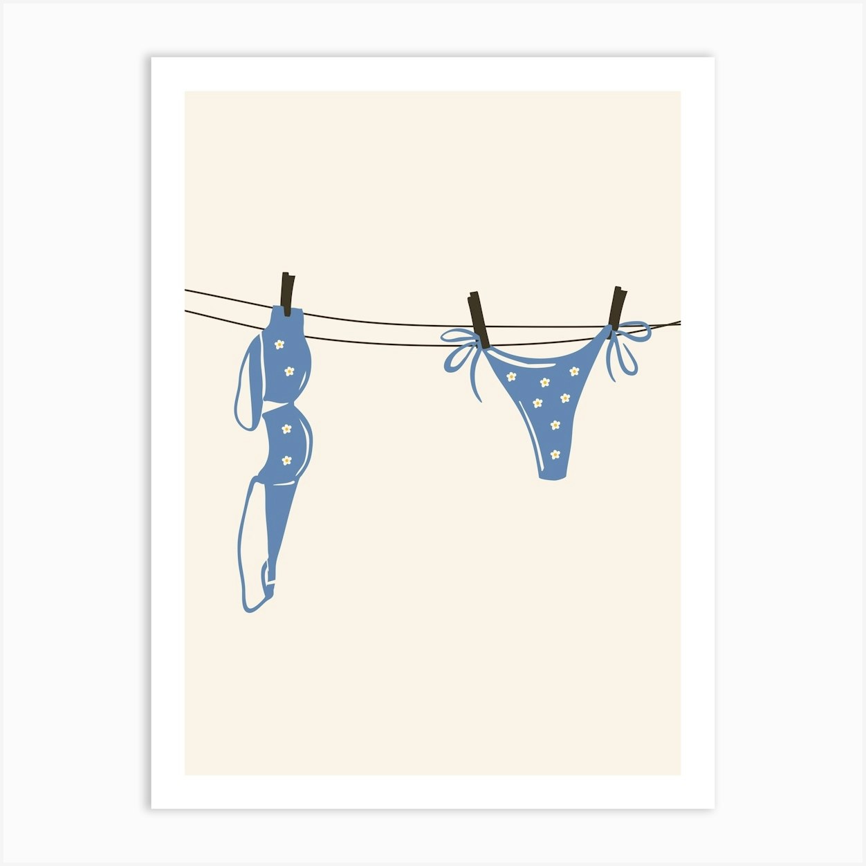 Blue Bikini Hanging On Clothesline 1 Art Print by House of Saturn