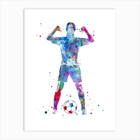 Soccer Player Girl With Ball Watercolor Art Print