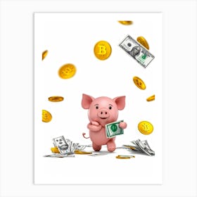 Baby Pig As A Corporate Mascot Clutching A Billfold Playing Cards Scattered Nearby Depicting Variou (3) Art Print