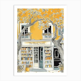 The Book Nook Yellow And Black Illustration Book Lovers Art Print