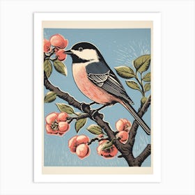 Vintage Bird Linocut Carolina Chickadee 4 Art Print