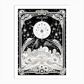 Malmö, Sweden, Tarot Card Travel  Line Art 3 Art Print