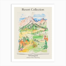 Poster Of Amangani   Jackson Hole, Wyoming   Resort Collection Storybook Illustration 2 Art Print