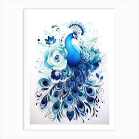 Blue Peacock Art Print