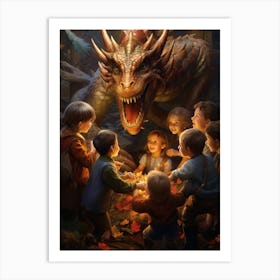 Peaceful Dragon And Kids 2 Art Print