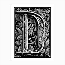 D, Letter, Alphabet Linocut 2 Art Print