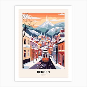 Vintage Winter Travel Poster Bergen Norway 4 Art Print