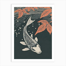 A Carp Koi Pond Reflecting Autumn Leaves Ukiyo-E Art Print