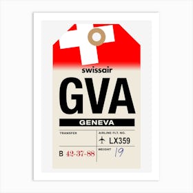 Geneva (GVA) Switzerland Vintage Airline Luggage Tag Art Print