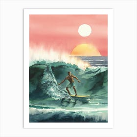 Surfer At Sunset Art Print