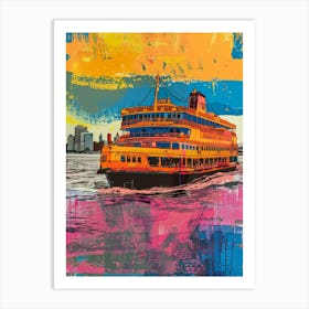 The Staten Island Ferry New York Colourful Silkscreen Illustration 2 Art Print