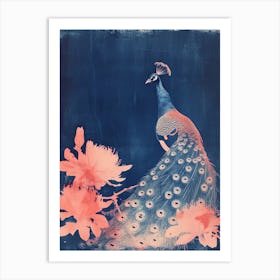 Cyanotype Inspired Peacock In The Leaves 2 Art Print