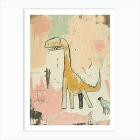 Dinosaur & Friend Minimalist Cartoon Art Print