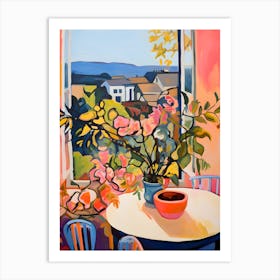 Still life Flower Table By The Window Art Print