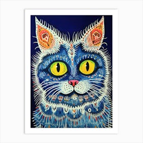 Louis Wain Blue Gothic Kaleidoscope Cat 6 Art Print
