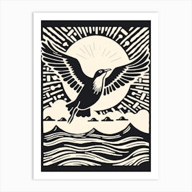 B&W Bird Linocut Seagull 4 Art Print