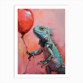 Cute Iguana With Balloon Art Print