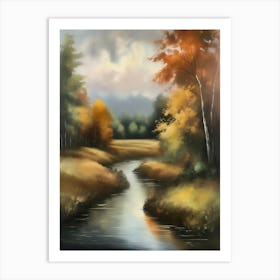 Autumn forest river.Printable Wall Art, Vintage Landscape, Farmhouse Wall Decorations, Vintage Landscape Oil Painting.11 Art Print