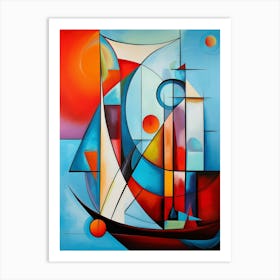 Sailing Boat II, Avant Garde Vibrant Colorful Painting in Cubism Picasso Style Art Print