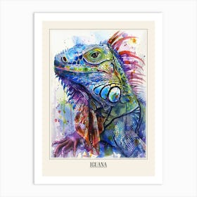 Iguana Colourful Watercolour 3 Poster Art Print