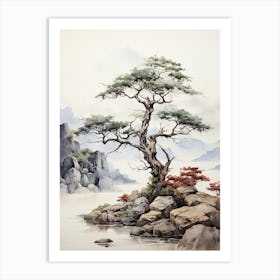 Koya San In Wakayama, Japanese Brush Painting, Ukiyo E, Minimal 2 Art Print