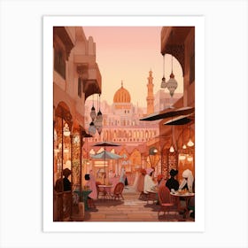 Casablanca Morocco 4 Vintage Pink Travel Illustration Art Print