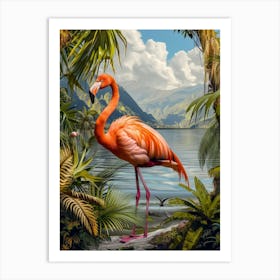 Greater Flamingo South America Chile Tropical Illustration 3 Art Print