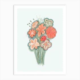 Flower Bouquet And Ladybird Art Print