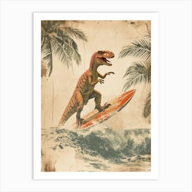 Vintage Iguanodon Dinosaur On A Surf Board  3 Art Print