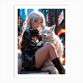 Anime Girl With Fox Art Print