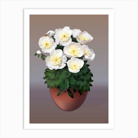 White Peony Flowers In The Old Pot On A Beige Background Art Print