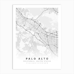 Palo Alto California Usa White Map Poster